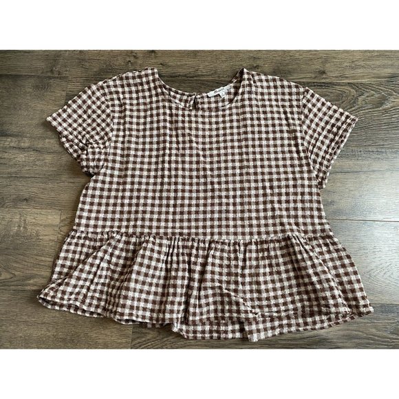Madewell Tops - EUC Womens Madewell Medford texture gingham peplum  short sleeve blouse Size M
